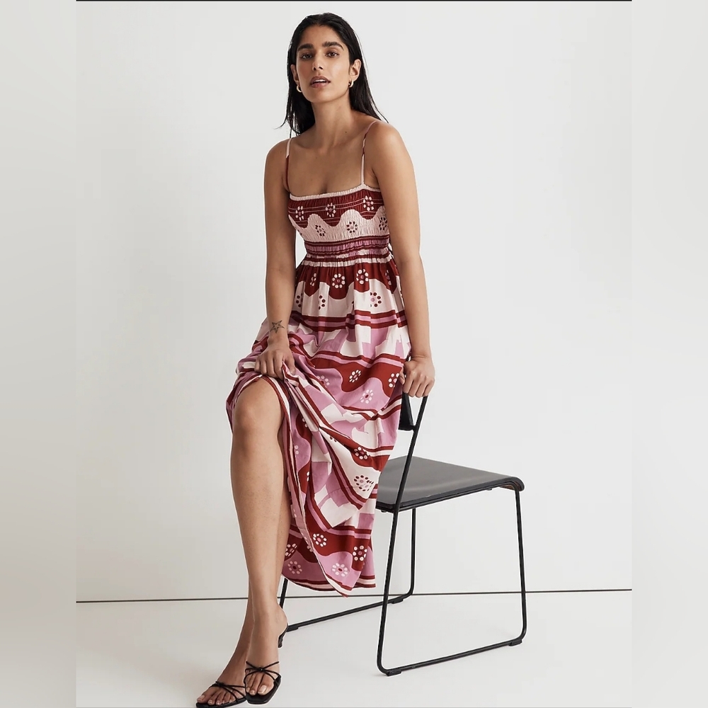 Madewell Theo Sleeveless Midi Dress in Geodaisy Batik Size M